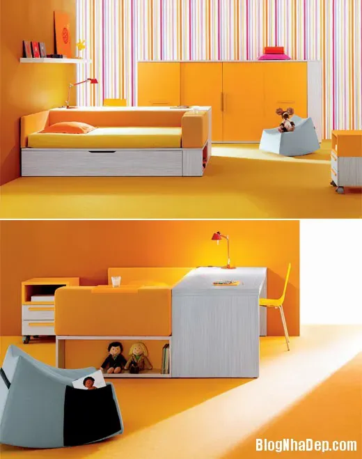 Phòng cho bé ngăn nắp và ấn tượng với các sắc màu